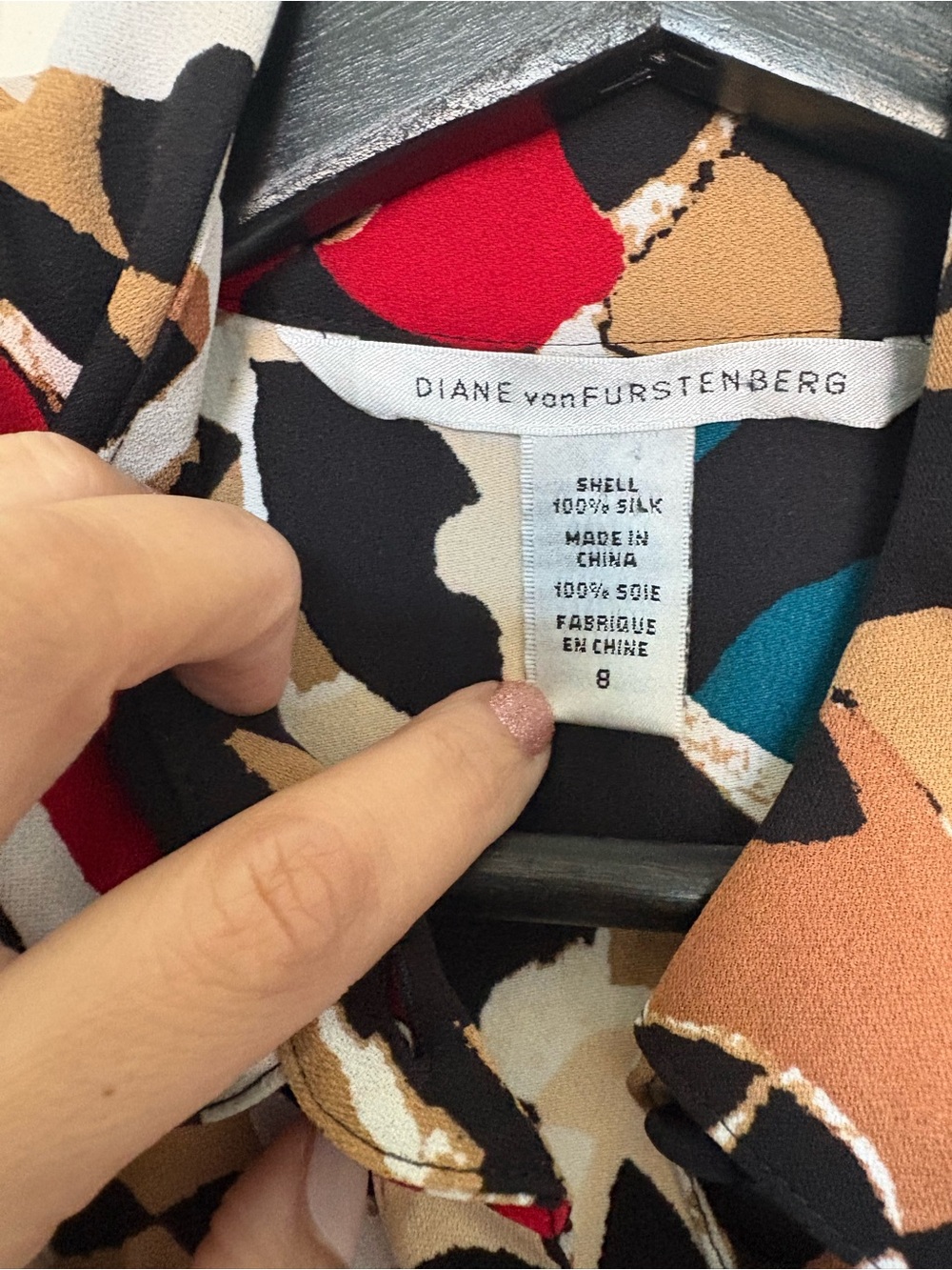 Diane Von Furstenberg Silk Multicolor Abstract Print Short Sleeve Blouse - Picture 2 of 8